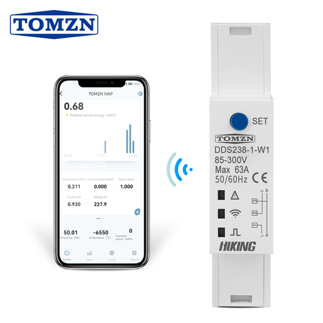 18mm 63A WIFI Smart Bidirectional Energy Meter Timer Power Monitor KWh Meter SMARTLIFE With Voltage Current Protection TOMZN
