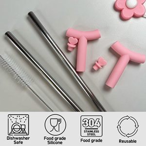 Anti Wrinkle <b>Straw</b> Pink Silicone Cover tips and heart Toppers for <b>Stanley</b> 40 oz & 30 oz Tumblers <b>Straws</b> Reusable Wrinkle Free - Product Image 5