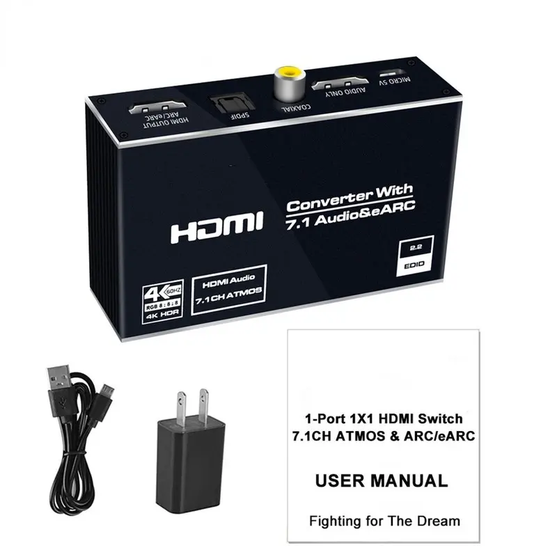 Convertitore Audio da HDMI a HDMI con uscita Audio da 7.1CH Atmos/eARC/ARC/Toslink ottico SPDIF/coassiale/3.5mm supporta 7.1 amplificatore/HDCP