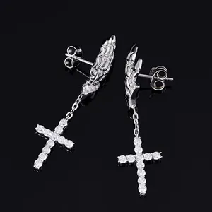 Pendientes Colgantes de Moda con Cruz de la Mano de Dios, Chapados en Oro y Plata, con Pedrería, para Hombres y Mujeres, Estilo Hip Hop Punk, Joyería, Regalo - Product Image 4