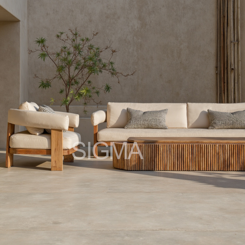 New Arrival Luxury Outdoor Furniture Set Waterproof Fabric Sofa Wooden Frame for Patio Garden Courtyard Hotel Wholesale