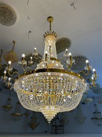 Décoration de mariage entrée du hall de la villa antique or argent escalier mosquée empire luxe grand lustre suspension en cristal