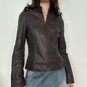 Blouson Moto Femme Personnalisé en Similicuir Marron Manches Longues Style Motard 2026 - Product Image 2