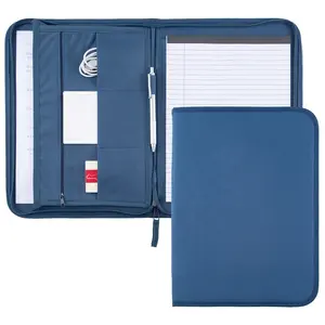 Business Blue Fabric Canvas A4 Document File Folder Portfolio with Zipper Canvas Padfolio Black