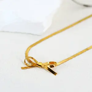 Hot Selling 18k Gold Plated Snake Chain Bow Chocker Necklace Stainless Steel Necklace For Women