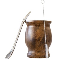 Ensemble de tasses à thé en gourde naturelle Yerba Mate à double paroi en acier inoxydable de 250ml avec paille et brosse de nettoyage