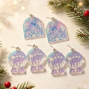 Boucles d'oreilles pendantes en acrylique holographique en forme de globe de neige de Noël, avec dégradé, champignon, traîneau du Père Noël, pour femmes - Product Image 1