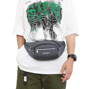 Sac banane de sport pour homme gris imperméable avec motif lettres, sacoche bandoulière pour activités de plein air et loisirs, collection Printemps 2025 - Product Image 1