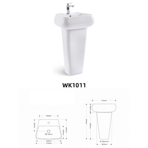 Lavabo de Pedestal de Cerámica Blanca de Una Pieza con un Solo Orificio para Baño - Product Image 3