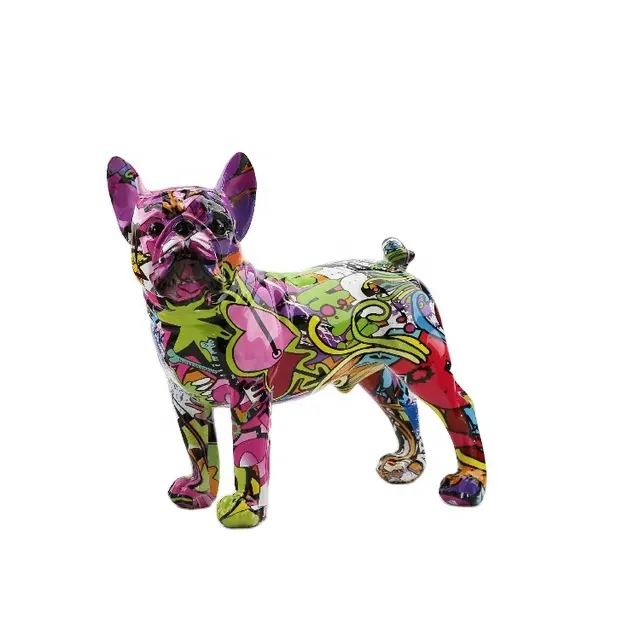 New Arrival Unique Design Hot Sale Hand Crafted Resin Material Small Size Home Decoration Color Painting Dog Statue