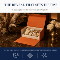 Boîte à montre et bijoux en bois de luxe, écologique, imperméable, en cuir texturé orange, avec coussin intérieur, personnalisable avec logo, idéale comme cadeau.