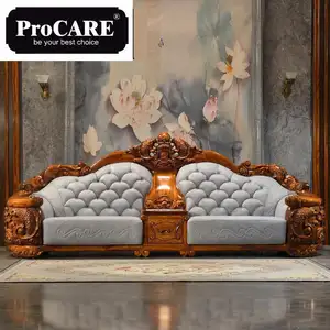 Biệt Thự Nhà Sang Trọng Ghế Sofa Gỗ Mun Nhảy Qua Cổng Phòng Khách Chạm Khắc Châu Âu Ghế Sofa Da Thật 1125 Kết Hợp