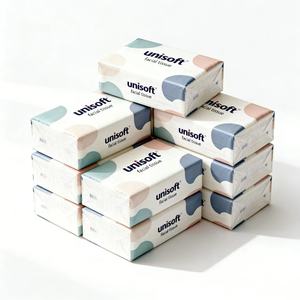 UNISOFT OEM, logo personnalisé, papier mouchoir pour le visage 100% pâte <span class=keywords><strong>de</strong></span> bois, 5 plis, emballage souple, serviettes faciales lisses, design élégant, mouchoirs en papier pour le visage - Product Image 1