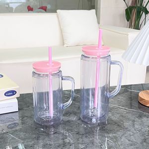 Toptan 16oz 20oz Çift Cidarlı Akrilik Plastik Kar Küresi Bardakları, Saplı, Önceden Delikli, Kapaklı Şeffaf Plastik Bardaklar, Çocuklar İçin - Product Image 4