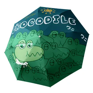 Hujan Cerah Perjalanan Tabir Surya Portabel Manual Terbuka Logo Kustom Katak Bebek Hewan Gadis Kartun Lipat Payung Kerai