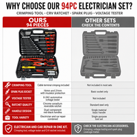 Ensemble d'outils d'électricien de 94 pièces en acier au chrome-vanadium, comprenant tournevis isolés, pince à sertir, embouts Torx, pinces, clés et outils pour voiture - Vente en gros