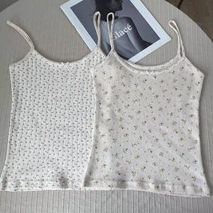 Brandy BM Bowknot Canotta da <span class=keywords><strong>donna</strong></span> in puro cotone con motivo floreale in pizzo quadrato, vestibilità slim, ad asciugatura rapida, stile coreano, estiva - Product Image 2
