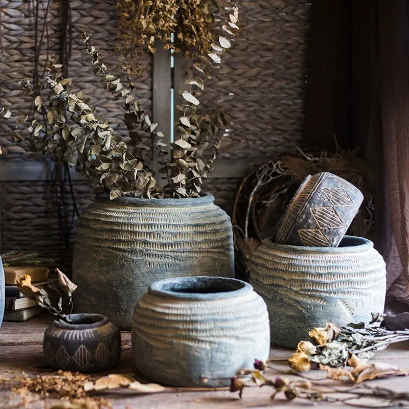 オリエンタルクラシック農家ホームリビングルーム装飾花瓶素朴なヴィンテージテラコッタ花瓶装飾用