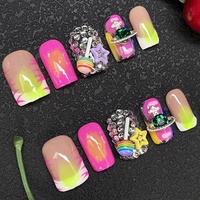 Faux ongles à presser en gel souple, motif floral sculpté, faits main, style French Manucure, qualité salon exquise, en acrylique épais, fournisseur en gros