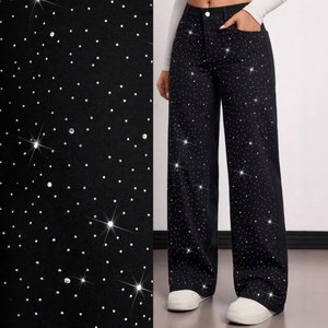 <span class=keywords><strong>Jeans</strong></span> in denim da donna e bambina a gamba larga, vestibilità ampia, vita media, stile <span class=keywords><strong>cargo</strong></span>, casual, primavera estate autunno, con strass termoadesivi, all'ingrosso - Product Image 2