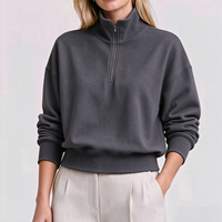 Sweat-shirt décontracté en molleton de coton pour femme, col montant zippé 1/4, idéal pour l'automne