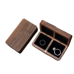 Kotak penyimpanan cincin kenari hitam, untuk dua kayu cincin pernikahan terlibat kotak penyimpanan cincin untuk pasangan