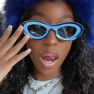 2123 Vintage Small Oval Blue Gradient Sunglasses For Women New Fashion Y2K Sun Glasses Brand Candy Color Hip Hop Sun Glasses
