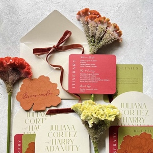 Juliana Cortez Harry Adanutty - Juego de Invitaciones de Boda, Tarjeta de Felicitación, Diseño Floral Troquelado, Estampado en Caliente, Papel Recubierto, Logotipo Personalizado - Product Image 1