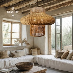 โคมไฟหวาย Qing He แบบแขวน E27 ทรงกลม สำหรับห้องนั่งเล่น ห้องน้ำชา ตกแต่งบ้าน - Product Image 3
