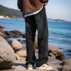 Vaqueros Cargo Negros de Estilo Americano con Parches para Hombre, Finos, Sueltos, de Pierna Ancha, Transpirables, Casuales, para Primavera, Otoño y Verano - Product Image 2