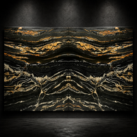 Prix de la dalle de quartzite noir fusion de luxe |   Dalle de pierre noire veinée or audacieuse pour îlot de cuisine, plan de travail, ou décoration murale