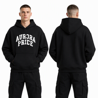 Sweat à capuche personnalisé pour homme en molleton épais, coupe ample à épaules tombantes, avec bordure brute et broderie appliquée, style streetwear vintage