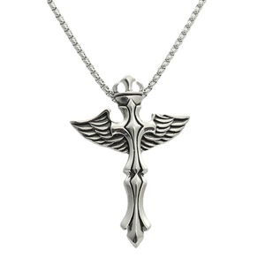 Stainless Steel <b>Cross</b> Pendant With Wings Men's Punk Style Necklace Geometric Design 280436 - Product Image 5