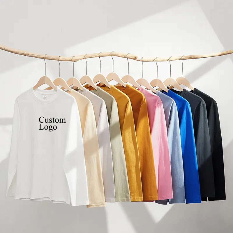 Good Quality Pure Color Long Sleeve Cotton T-shirts 230gsm Round Collar Men T-shirt