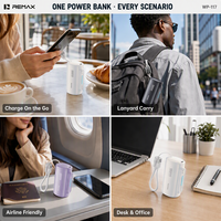 REMAX Mini Power Bank 10000mAh, charge rapide 22.5W, câble Type-C intégré, cordon, 2-en-1, capsule compacte, écran LED, PD20W, voyage