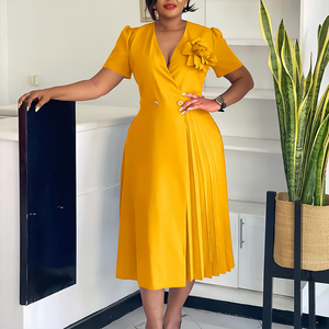 Nouvelle Collection : Robes d'été pour femmes, style bureau, manches courtes, col en V, taille cintrée, coupe crayon, pour le travail ou décontractées, style <span class=keywords><strong>africain</strong></span> - Product Image 4