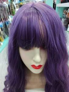 Perruque synthétique naturelle dégradée violet, résistante à la chaleur, longue, bouclée, ondulée, avec <span class=keywords><strong>frange</strong></span>, volumineuse, facile à utiliser, <span class=keywords><strong>cheveux</strong></span> lisses - Product Image 4