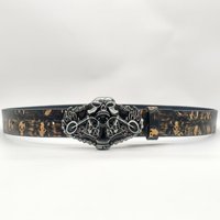 Cinturón de PU con Calavera Gótica Western en Relieve, Hebilla Metálica 3D Pesada, Estilo Punk Retro para Vaqueros y Jeans