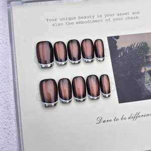 Vente en gros de <span class=keywords><strong>faux</strong></span> <span class=keywords><strong>ongles</strong></span> en verre caramel œil de chat, poudre miroir magique, français, faits à la main, à presser, personnalisables - Product Image 2