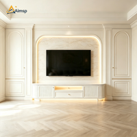 Meuble TV encastré de luxe de fabrication française, sur mesure, avec menuiserie artisanale, conforme CE TSCA CARB2, design cintré, unité murale pour projet de villa