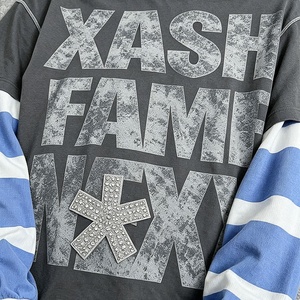 YOUMI Streetwear T-shirt Oversize Personalizzata 100% Cotone con Stampa DTG a Blocchi di Colore, Maglia a Maniche Lunghe Due Pezzi per Uomo - Product Image 3