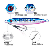Señuelo de Pesca Metálico WildTrek de Alta Calidad, 10-100g, 5.4-11.6cm, Hundimiento Rápido, Cebo Duro 10 # -20 #   Anzuelos Dobles Luminosos de 6 Colores de Acción Lenta
