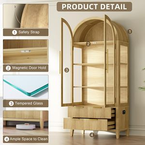 Vitrine moderne SENYU à arche avec éclairage LED, 4 tiroirs, 5 étagères, meubles de salon en bois - Product Image 4