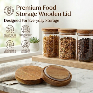 Vietnam WeWood Custom Logo Wooden Storage Lid Food Grade Reusable Timber Canister <b>Cap</b> for Glass Jar Branding OEM ODM Set - Product Image 1