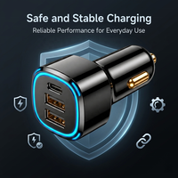 Chargeur de voiture 75W Triple PD 30W Type-C + 22.5W USB-A*2 avec anneau lumineux LED bleu glace, charge rapide et sûre, certifié FCC, OEM ODM