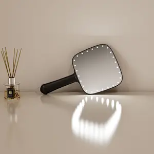 Espelho de maquiagem portátil iluminado para viagem com logotipo quadrado regulável, espelho portátil de mão com luz LED