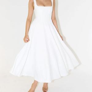 Vestido Casual de Verano para Mujer, Diseño OEM, Color Sólido, Elegante, Midi, Transpirable, 100% Lino Natural, Cintura Ajustada, Ecológico, Sexy, Nuevo - Product Image 1