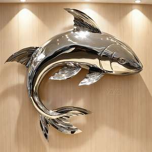 Scultura Murale di Pesci in Acciaio Inossidabile Lucidato a Specchio, Decorazione Personalizzata per Lobby in Stile Moderno e Lussuoso - Product Image 6