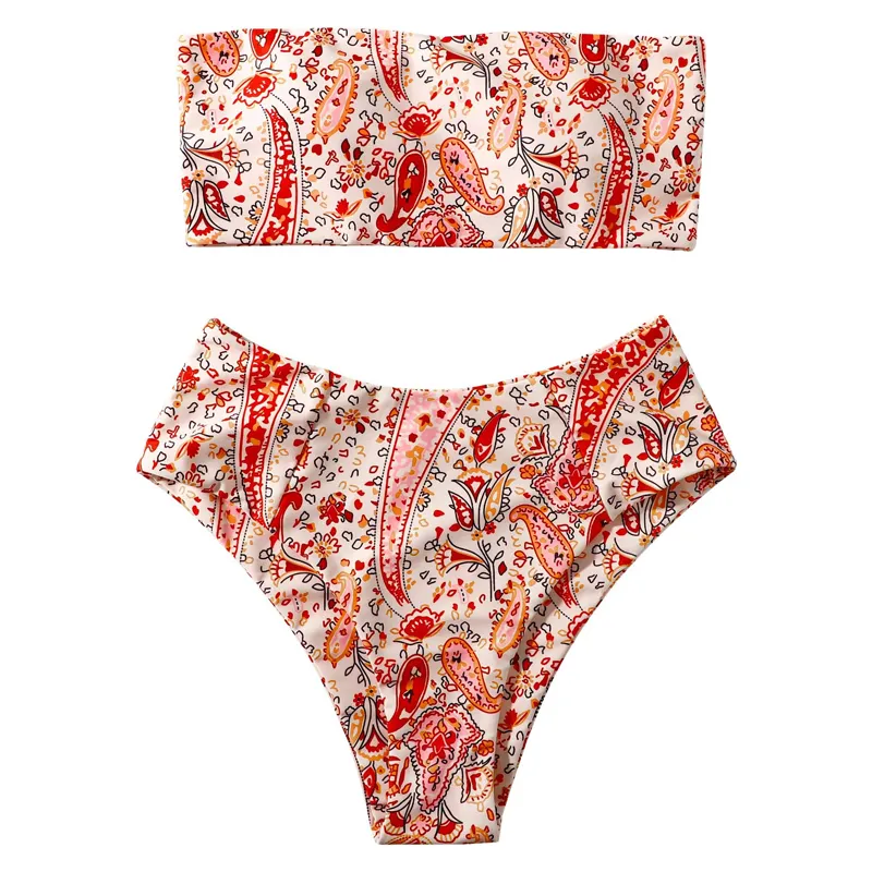 2022 Nieuwe Bikini Flower Printing Badmode Tweedelige Badpak Voor Vrouwen