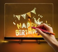 Tableau d'affichage LED moderne en acrylique avec lumière blanche chaude, tableau de notes effaçable à sec pour usage domestique